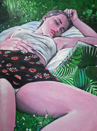 Malerei mit dem Titel "Endormie (109x148cm)" von Peng Nghia, Original-Kunstwerk, Acryl