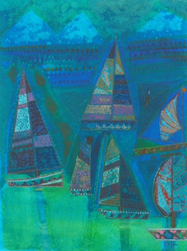 Painting titled "Yachts 2014" by Penny Koppe, Original Artwork, Watercolor