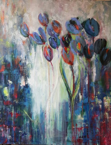 Peinture intitulée "La danse des tulipes" par Penny G Peckmann, Œuvre d'art originale, Acrylique