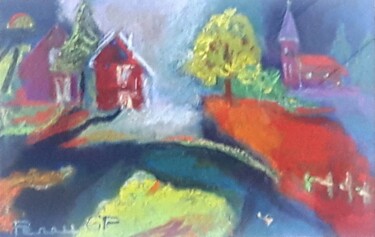 Peinture intitulée "Rêve-de-village" par Penny G Peckmann, Œuvre d'art originale, Pastel