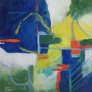 Painting titled "Bleu- Vert 1" by Penny G Peckmann, Original Artwork, Acrylic