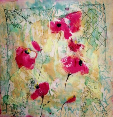 Textile Art titled "Jolis Coquelicots" by Penny G Peckmann, Original Artwork, Embroidery