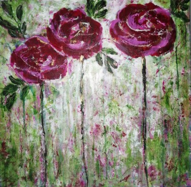 Peinture intitulée "3 roses" par Penny G Peckmann, Œuvre d'art originale, Acrylique