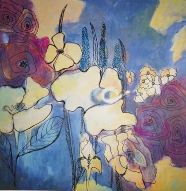 Pintura titulada "fantaisie aux fleurs" por Penny G Peckmann, Obra de arte original, Bolígrafo