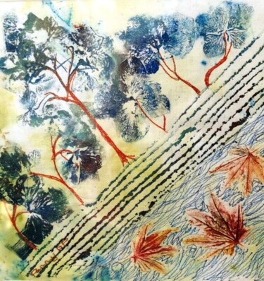 Textielkunst getiteld "Au jardin 1" door Penny G Peckmann, Origineel Kunstwerk, Stof