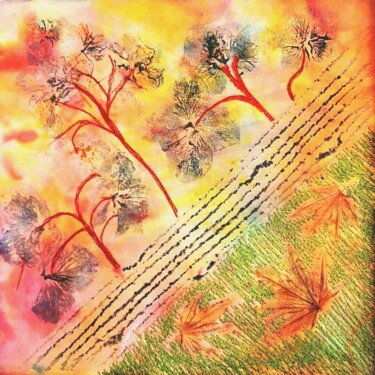 Текстильное искусство под названием "Au jardin 2" - Penny G Peckmann, Подлинное произведение искусства, Ткань