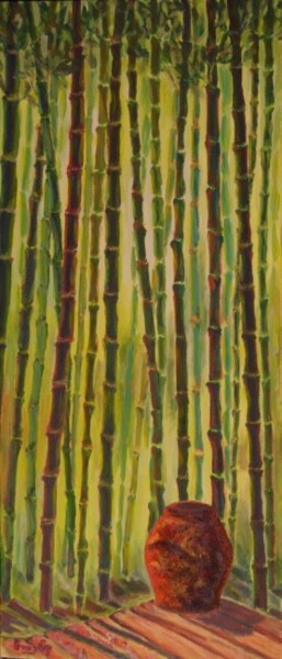 Peinture intitulée "Terrasse aux bambous" par Penny G Peckmann, Œuvre d'art originale, Acrylique