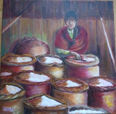 Pintura titulada "Marché aux riz - LA…" por Penny G Peckmann, Obra de arte original, Acrílico