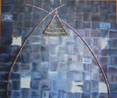 Malerei mit dem Titel "Symboles Akha - Laos" von Penny G Peckmann, Original-Kunstwerk, Acryl