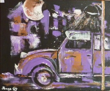 Peinture intitulée "La 2 CV violette" par Penny G Peckmann, Œuvre d'art originale, Acrylique