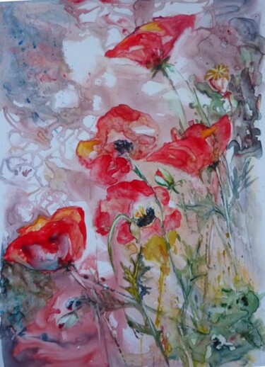 Painting titled "Reve de coquelicots" by Penny G Peckmann, Original Artwork