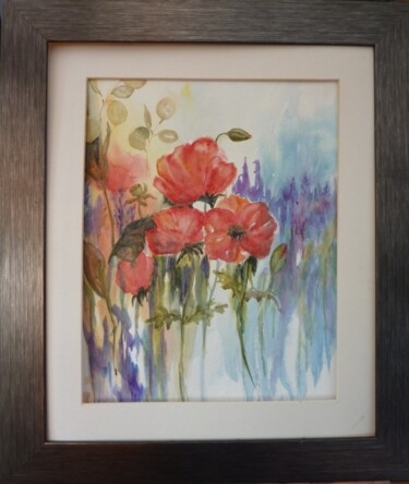 Painting titled "3-4-5 ciquelicots" by Penny G Peckmann, Original Artwork, Watercolor