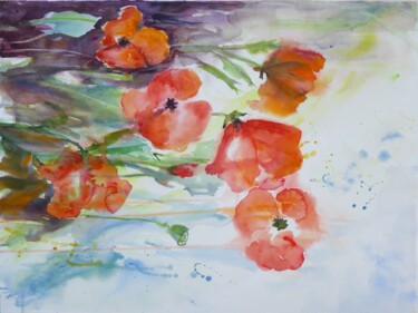 Painting titled "sauvages-pavots-bis…" by Penny G Peckmann, Original Artwork, Watercolor