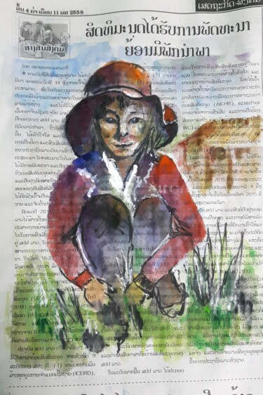 Peinture intitulée "cueillette-d-herbes…" par Penny G Peckmann, Œuvre d'art originale, Aquarelle