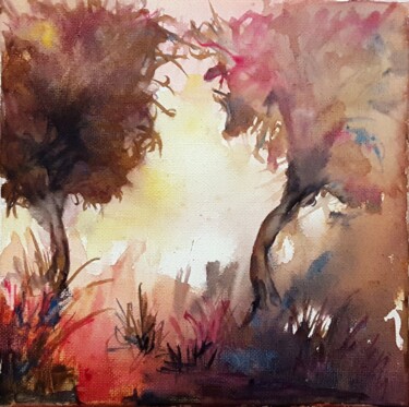 Painting titled "arbres-20x20.jpg" by Penny G Peckmann, Original Artwork, Watercolor