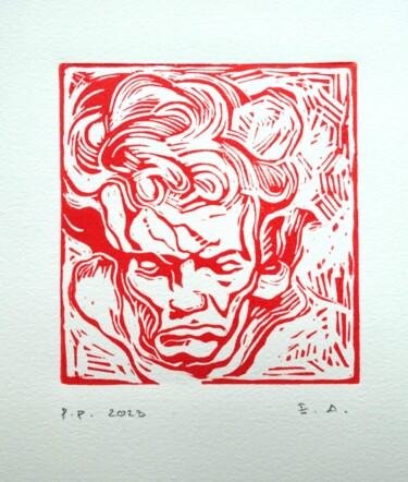 Printmaking titled "Beethoven,  d'après…" by Pierre Pentchev, Original Artwork, Linocuts