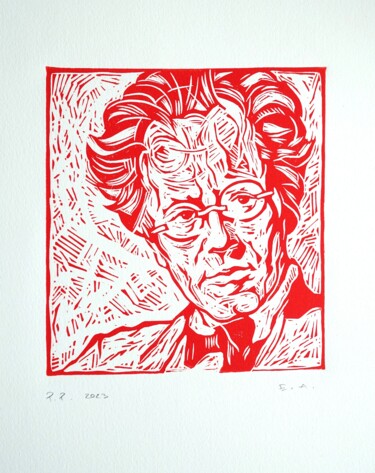 Printmaking titled "Gustav Mahler" by Pierre Pentchev, Original Artwork, Lithography
