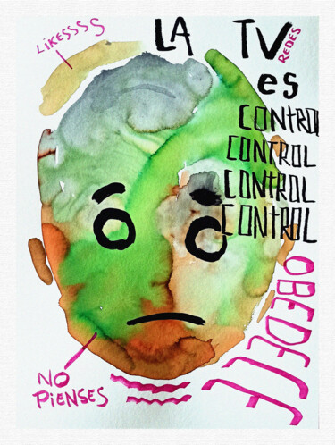 Disegno intitolato "No pienses" da Pepe Ortiz Benavent, Opera d'arte originale, Inchiostro