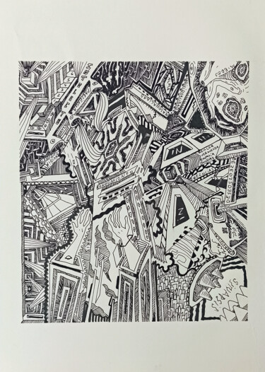 Disegno intitolato "Sinapsis y conexion…" da Pepe Ortiz Benavent, Opera d'arte originale, Inchiostro