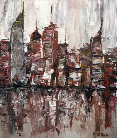 Malerei mit dem Titel "Ocher Skyline" von Pepe Villan, Original-Kunstwerk, Acryl