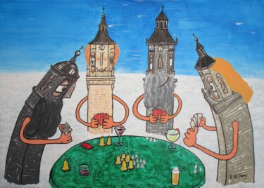 Painting titled "4 towers playing ca…" by Pepe Villan, Original Artwork, Acrylic