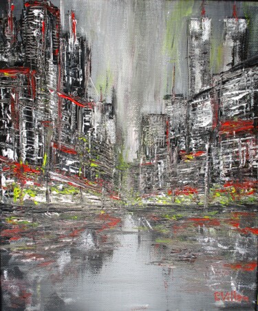 Painting titled "The city at night" by Pepe Villan, Original Artwork, Acrylic