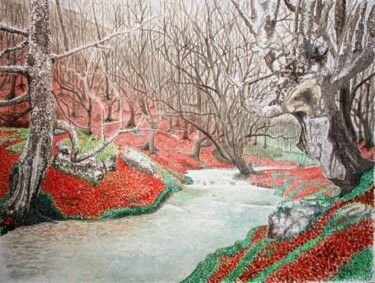 Pittura intitolato "Beech forest near V…" da Pepe Villan, Opera d'arte originale, Acquarello