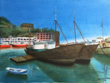 Peinture intitulée "Fishing port" par Pepe Villan, Œuvre d'art originale, Aquarelle