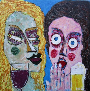 Painting titled "At the bar... Today…" by Pepe Villan, Original Artwork, Acrylic Mounted on Wood Stretcher frame