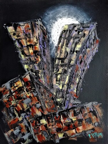 Painting titled "The city overwhelms…" by Pepe Villan, Original Artwork, Acrylic