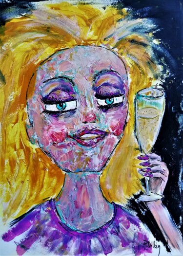 Malarstwo zatytułowany „Goldie with champag…” autorstwa Pepe Villan, Oryginalna praca, Akryl