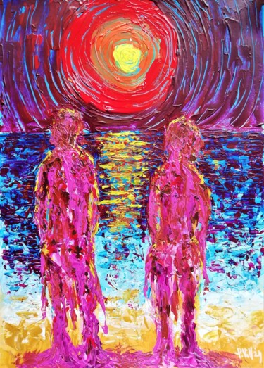Painting titled "COUPLE ON THE BEACH…" by Pepe Villan, Original Artwork, Acrylic