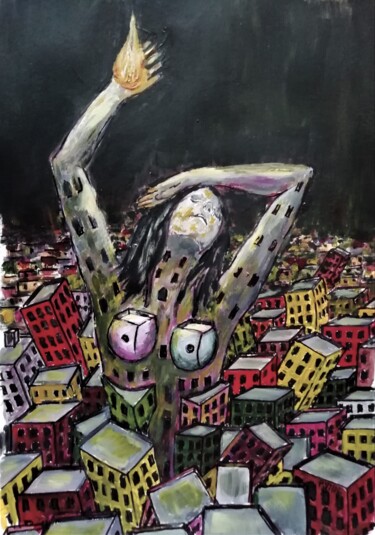 Painting titled "La ciudad te atrapa" by Pepe Villan, Original Artwork, Acrylic