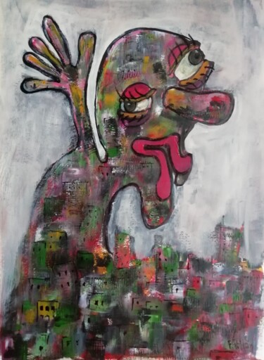 Malerei mit dem Titel "La ciudad envejece" von Pepe Villan, Original-Kunstwerk, Acryl