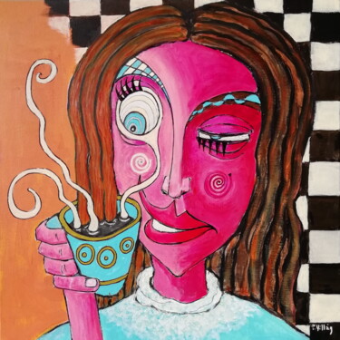 Painting titled "Morning coffee" by Pepe Villan, Original Artwork, Acrylic Mounted on Wood Stretcher frame