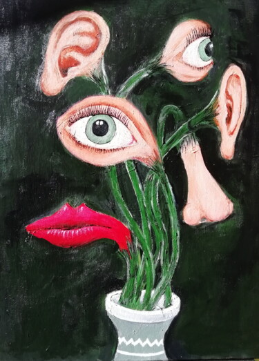 Painting titled "Vase woman" by Pepe Villan, Original Artwork, Acrylic Mounted on Wood Stretcher frame