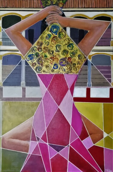 Painting titled "Torero woman. Porta…" by Pepe Villan, Original Artwork, Acrylic Mounted on Wood Stretcher frame