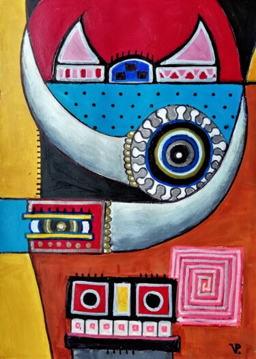 Schilderij getiteld "Cubist portrait of…" door Pepe Villan, Origineel Kunstwerk, Acryl
