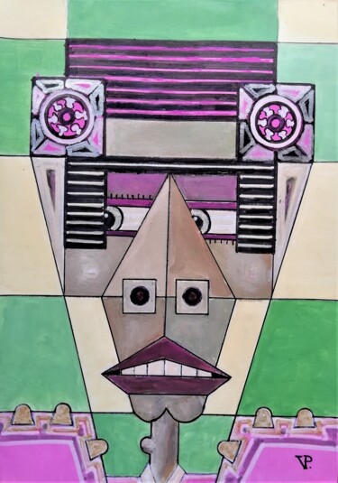 Painting titled "Cubist portrait of…" by Pepe Villan, Original Artwork, Acrylic