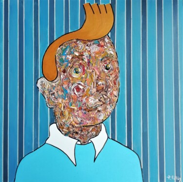 Painting titled "Tintin abstract por…" by Pepe Villan, Original Artwork, Acrylic Mounted on Wood Stretcher frame