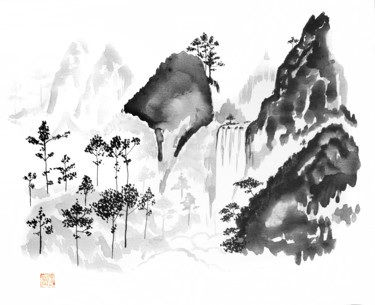 la chute d'eau Drawing titled "la chute d'eau" by Péchane, Original Art, Watercolor