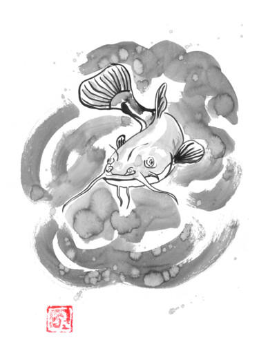 poisson chat Drawing titled "poisson chat" by Péchane, Original Art, Watercolor