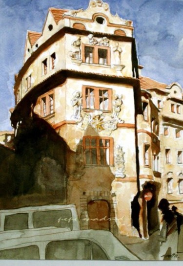 Painting titled "Calles de Praga" by Pepe Madrid, Original Artwork