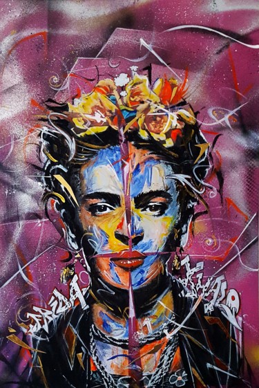 Painting titled "Frida colors" by Giuseppe Punzina, Original Artwork, Spray paint