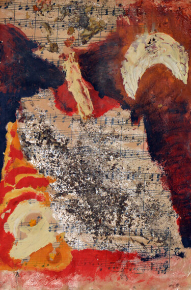 Pittura intitolato "Il musico e la luna…" da Peppeluciani, Opera d'arte originale, Encausti