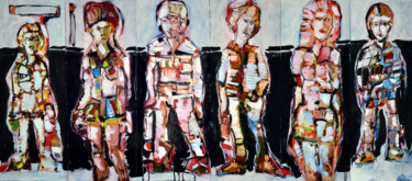 Painting titled "6 PERSONAGGI IN CER…" by Peppeluciani, Original Artwork, Oil