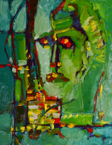 Painting titled "RITRATTO IN VERDE" by Peppeluciani, Original Artwork, Oil