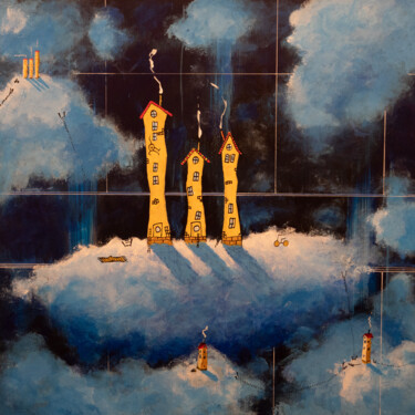 Painting titled "The cirkus just pas…" by Per Nylén, Original Artwork, Acrylic Mounted on Wood Panel