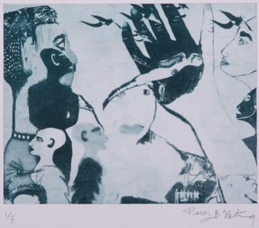 Εκτυπώσεις & Χαρακτικά με τίτλο "Kupiga Simu" από Percy Martin, Αυθεντικά έργα τέχνης, Etching
