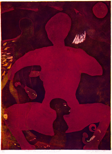 Gravures & estampes intitulée "Nubia Playing With…" par Percy Martin, Œuvre d'art originale, Eau-forte